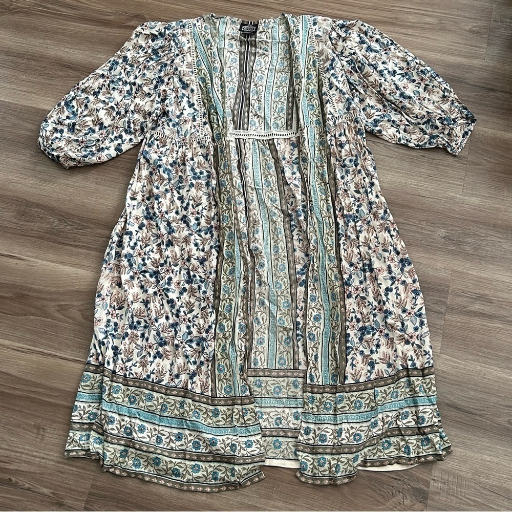 ANGIE Floral Print Puff Sleeve Open Front 3/4 sleeve Cardigan Women Size Small